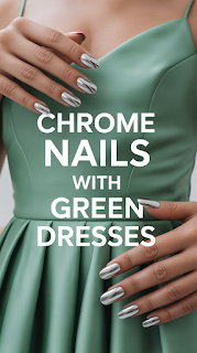 Chrome Nails with Green Dresses Chrome Nails with Green Dresses