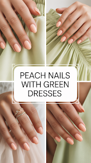 Peach Nails with Green Dresses Peach Nails with Green Dresses