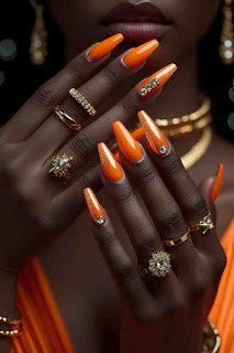 Sunset Orange Ombre with Rhinestone Embellishments Sunset Orange Ombre with Rhinestone Embellishments
