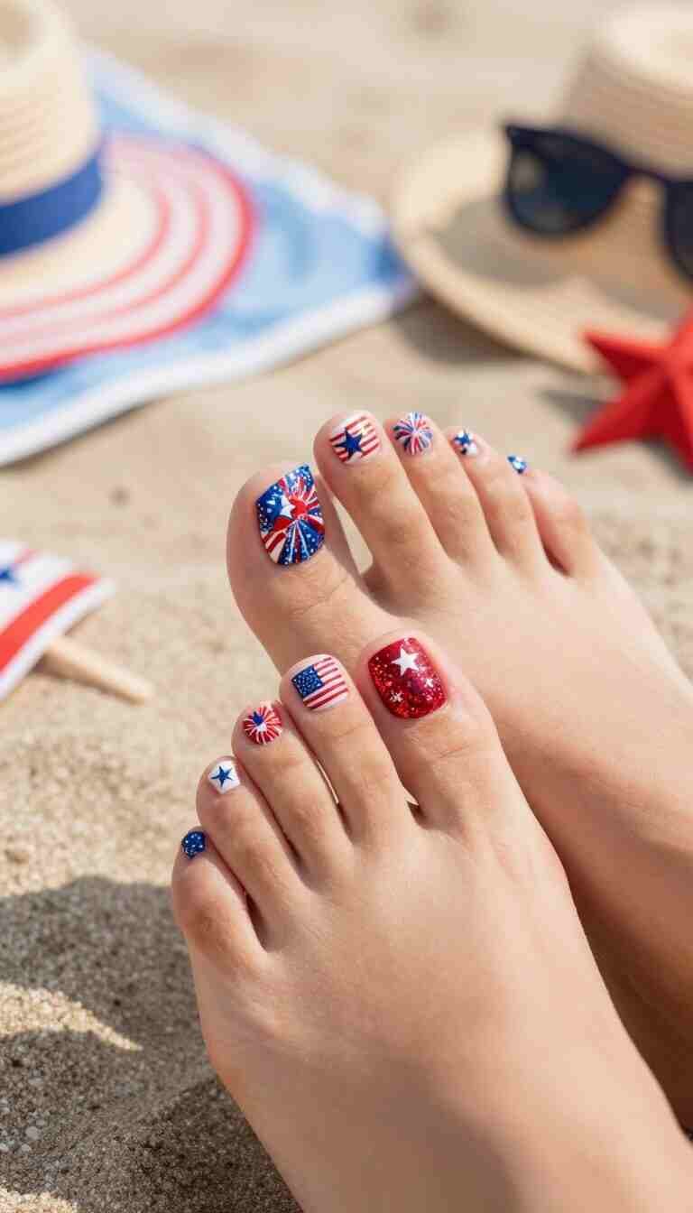 4th of july toenail designs